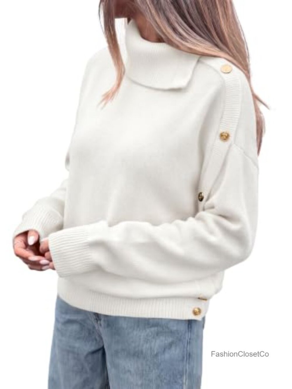 Womens Turtleneck Knit Pullover Sweater Long Sleeve Asymmetrical Top
